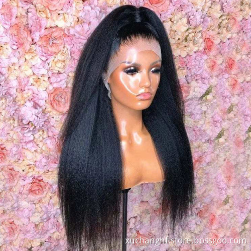 30 Inch High Quality Virgin Remy Human Hair Wig Kinky Straight Yaki Full Lace Braided Natural Wigs for Women